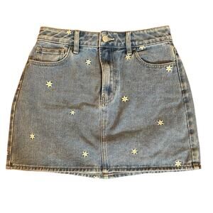 PACSUN Embroidered Flower Floral Denim Jean Miniskirt Women's Size 27 4